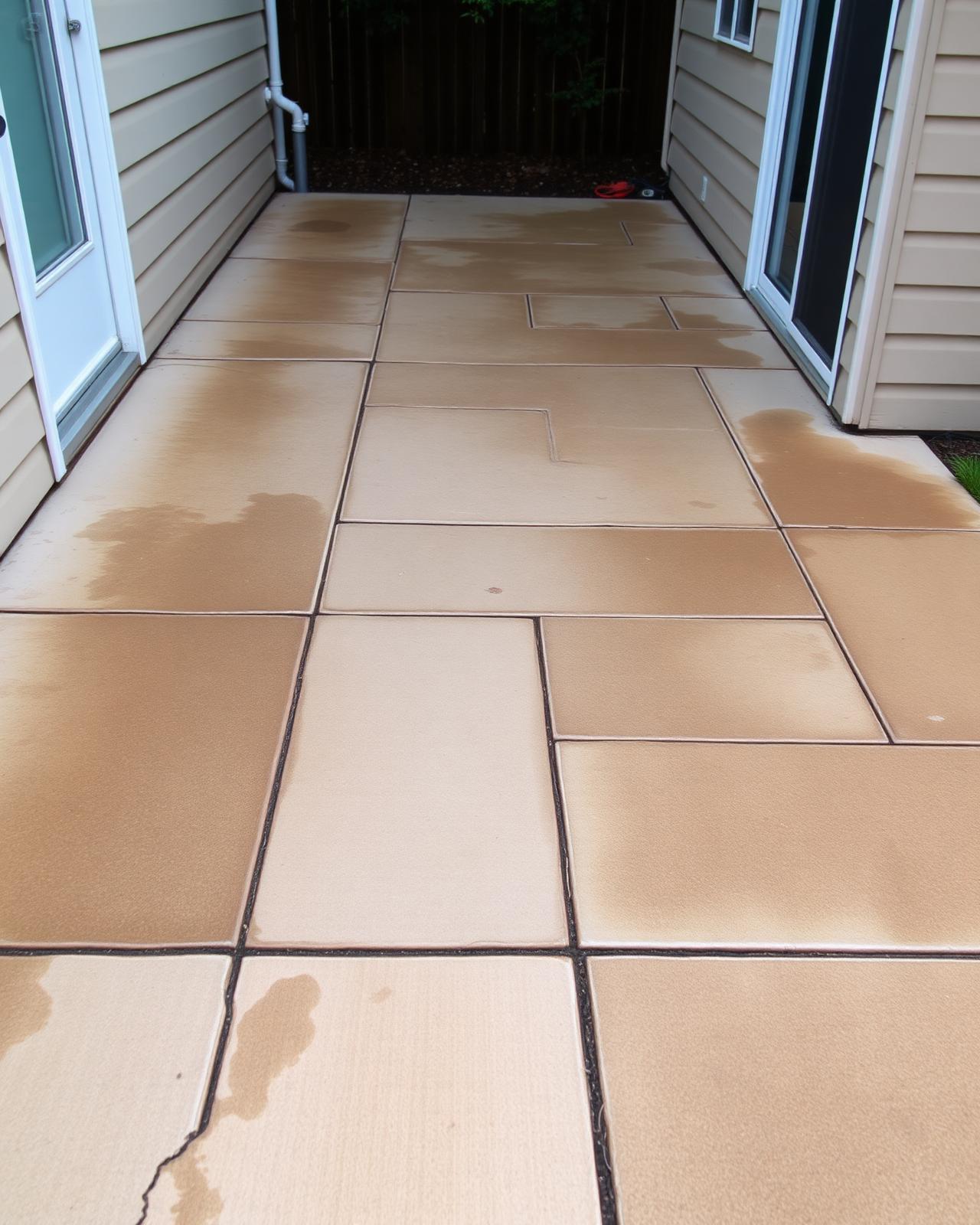 Dirty residential patio surface before cleaning